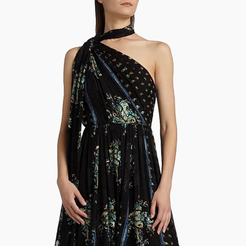 Ulla Johnson Angelique Printed Silk One-Shoulder Scarf Gown